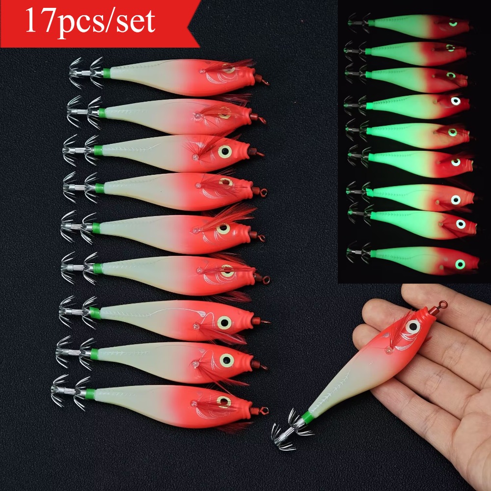 Saltwater Fishing Hook - 17pcs 10cm Glow Squid Jig Hook